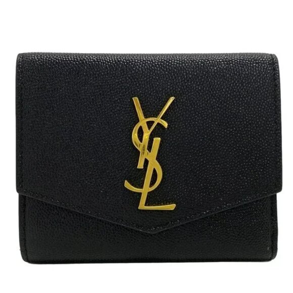Auth SAINT LAURENT PARIS Uptown Black Gold Hardware Double-hook Wallet 383-11524 - Picture 1 of 10